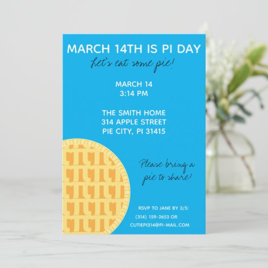 Pi Day Party Uitnodiging met Pi Cijfers op achterz (Staand voorkant)