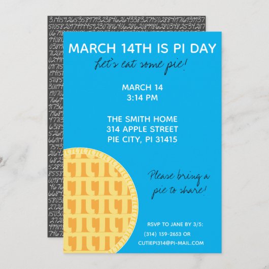 Pi Day Party Uitnodiging met Pi Cijfers op achterz (Voorkant / Achterkant)