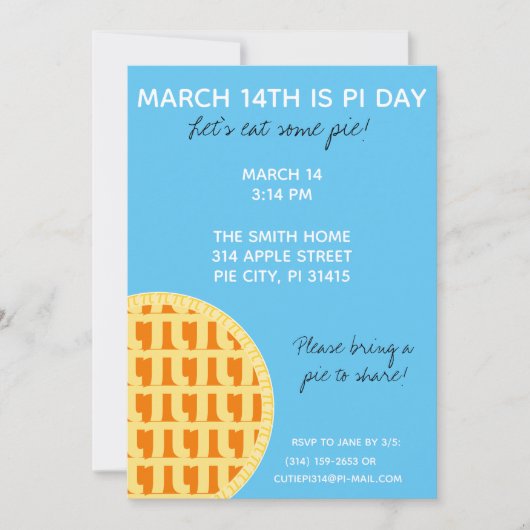 Pi Day Party Uitnodiging met Pi Cijfers op achterz (Voorkant)
