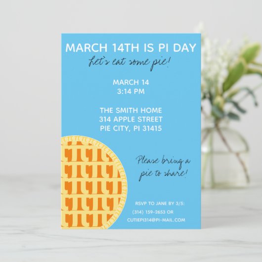 Pi Day Party Uitnodiging met Pi Cijfers op achterz (Staand voorkant)