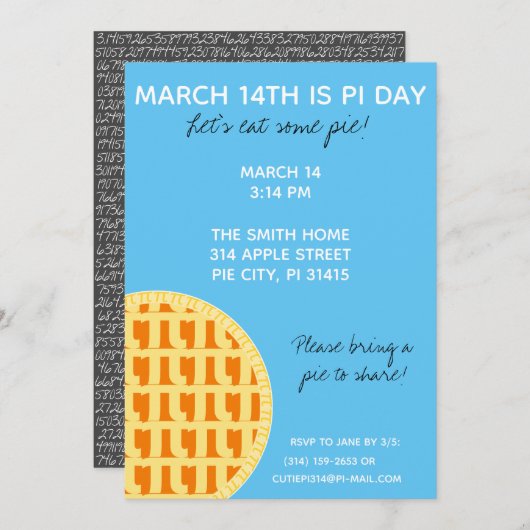 Pi Day Party Uitnodiging met Pi Cijfers op achterz (Voorkant / Achterkant)