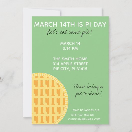 Pi Day Party Uitnodiging met Pi Cijfers op achterz (Voorkant)