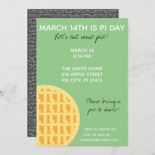 Pi Day Party Uitnodiging met Pi Cijfers op achterz (Voorkant / Achterkant)