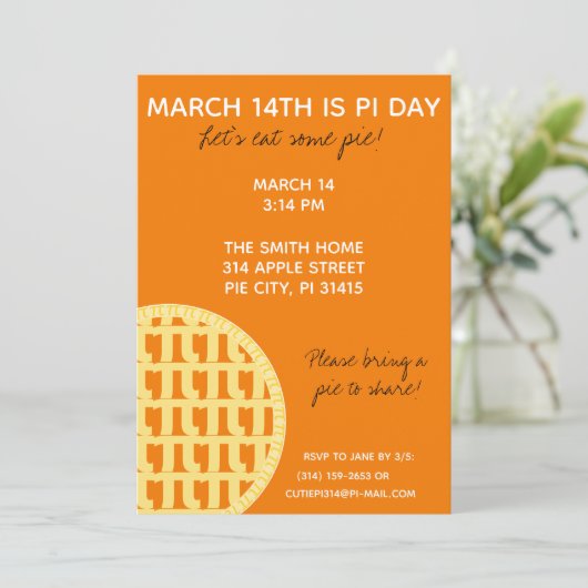 Pi Day Party Uitnodiging met Pi Cijfers op achterz (Staand voorkant)