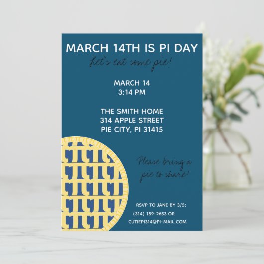 Pi Day Party Uitnodiging met Pi Cijfers op achterz (Staand voorkant)
