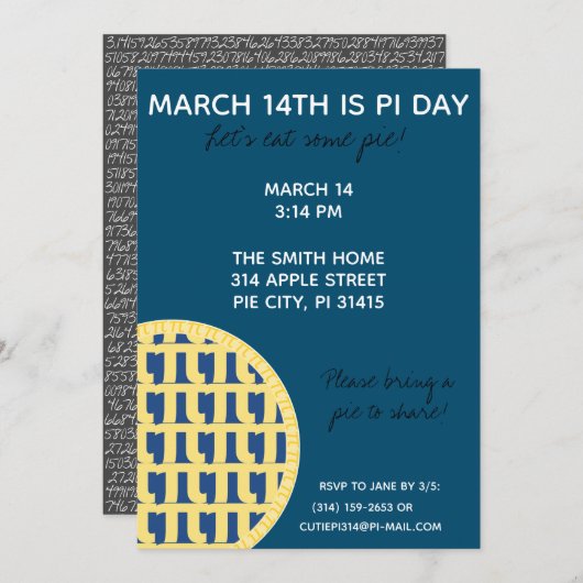 Pi Day Party Uitnodiging met Pi Cijfers op achterz (Voorkant / Achterkant)