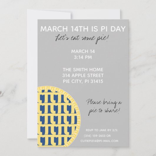 Pi Day Party Uitnodiging met Pi Cijfers op achterz (Voorkant)