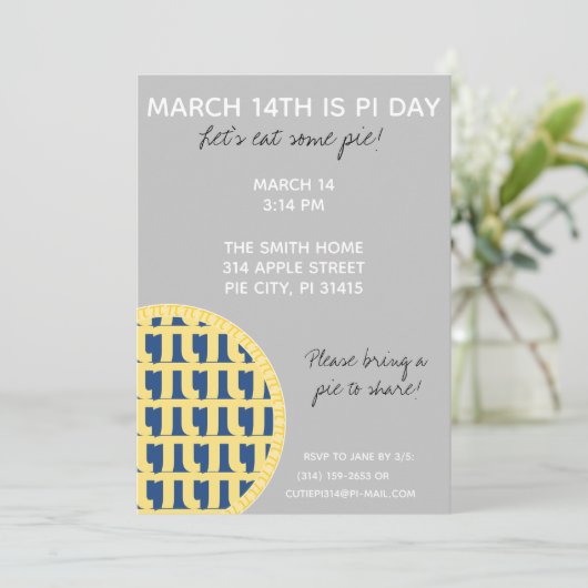 Pi Day Party Uitnodiging met Pi Cijfers op achterz (Staand voorkant)