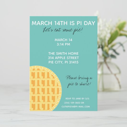 Pi Day Party Uitnodiging met Pi Cijfers op achterz (Staand voorkant)