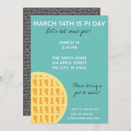 Pi Day Party Uitnodiging met Pi Cijfers op achterz (Voorkant / Achterkant)