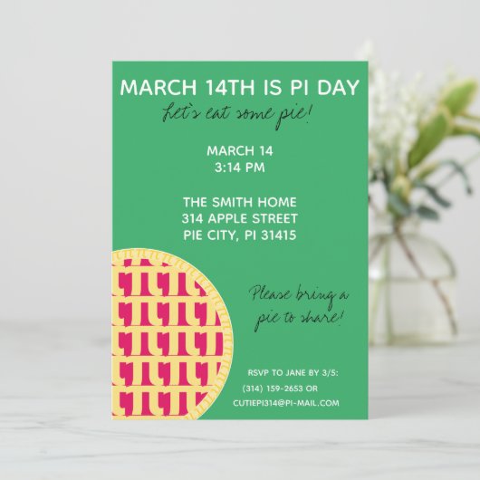 Pi Day Party Uitnodiging met Pi Cijfers op achterz (Staand voorkant)