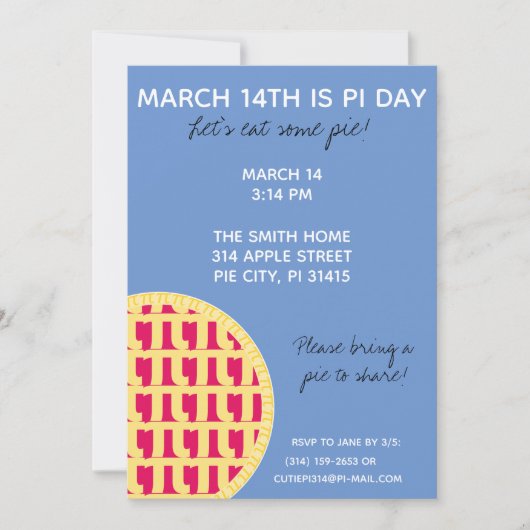 Pi Day Party Uitnodiging met Pi Cijfers op achterz (Voorkant)
