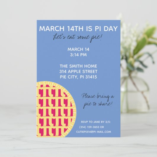 Pi Day Party Uitnodiging met Pi Cijfers op achterz (Staand voorkant)