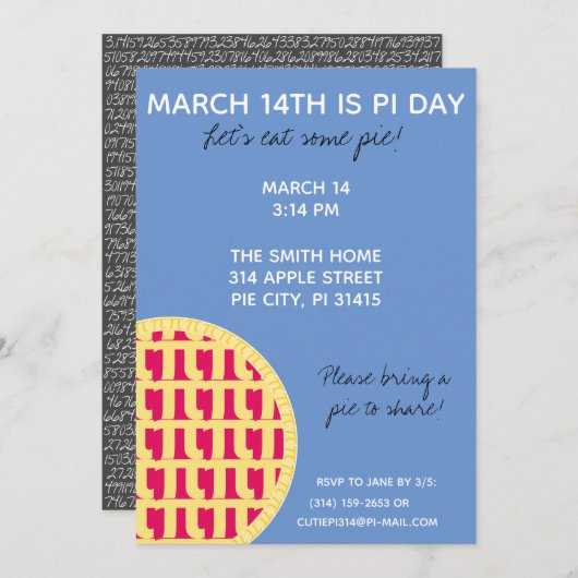 Pi Day Party Uitnodiging met Pi Cijfers op achterz (Voorkant / Achterkant)