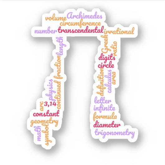Pi Day Wiskunde Word Cloud Sticker (Voorkant)