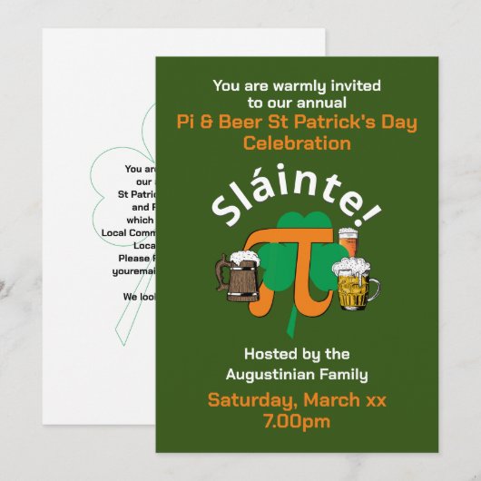 PI EN BIER ST PATRICKS DAG uitnodiging (Voorkant / Achterkant)