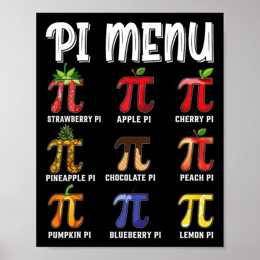 Pi Menu Grappige Pi 3.14 Wiskundeleraar Taart Menu Poster (Voorkant)