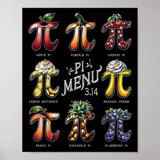 Pi Menu Pi-dag 3.14 Grappig Fruit Taart Menu Docen Poster (Voorkant)