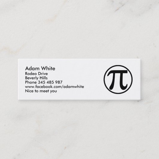 Pi-nummer Mini Visitekaartje (Voorkant)
