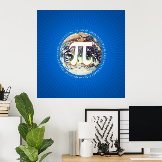 Pi-nummer op aarde | Wiskunde Blauw poster (Thuiskantoor)