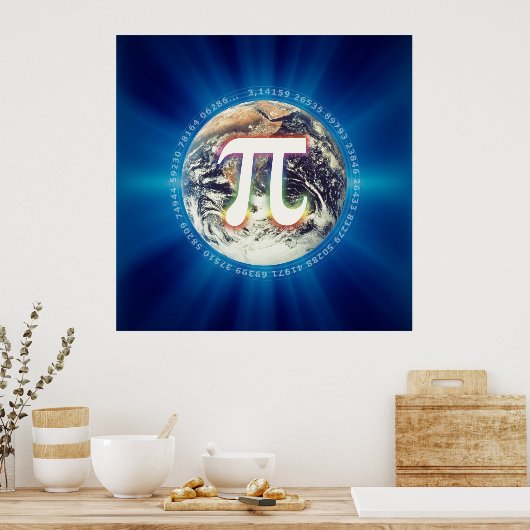 Pi-nummer op aarde - Wiskunde blauw poster (Keuken)