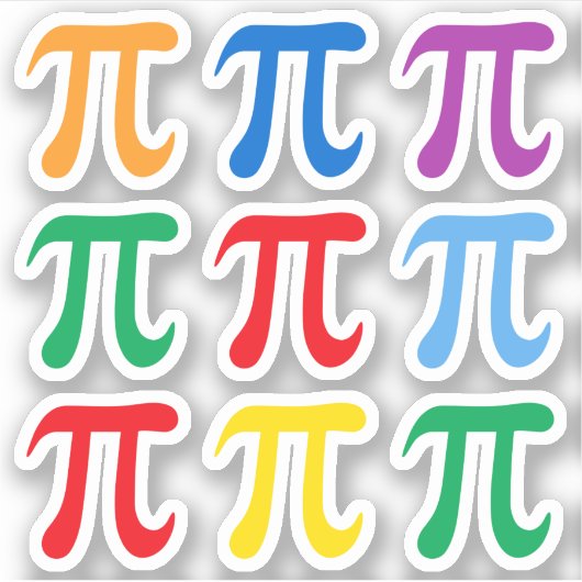 Pi symbool stickers, set van negen in vele kleuren sticker (Voorkant)