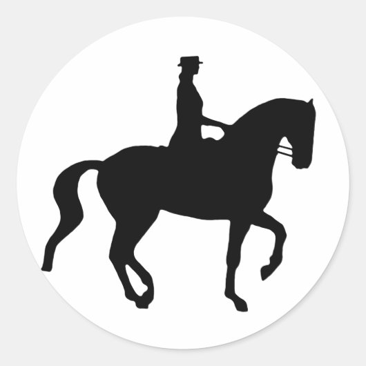Piaffe Dressage Horse and Rider (zwart) Ronde Sticker (Voorkant)