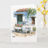 Piaggio en Geraniums - wenskaart Kaart (Gele Bloem)