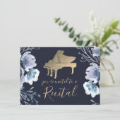 piananolblauwe waterverf florale uitnodiging (Staand voorkant)