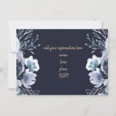 piananolblauwe waterverf florale uitnodiging (Achterkant)