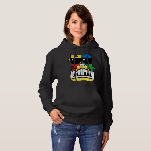 Pianist Autism Awareness Cute Piano Puzzle Piece B Hoodie (Voorkant volledig)