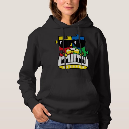 Pianist Autism Awareness Cute Piano Puzzle Piece B Hoodie (Voorkant)