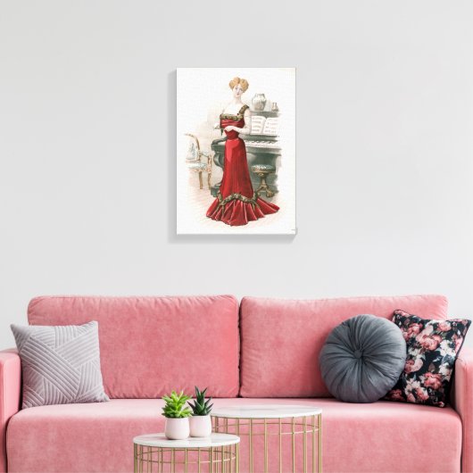 Pianist  Edwardian Mode Illustratie Canvas Afdruk (Insitu (Woonkamer))