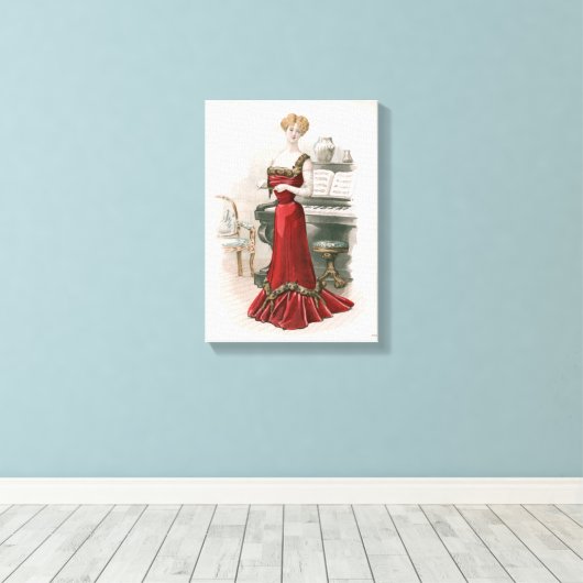 Pianist  Edwardian Mode Illustratie Canvas Afdruk (Insitu (Houten vloer))