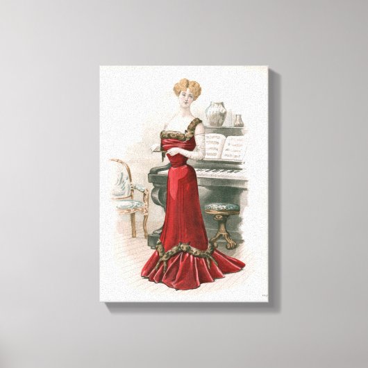 Pianist  Edwardian Mode Illustratie Canvas Afdruk (Voorkant)
