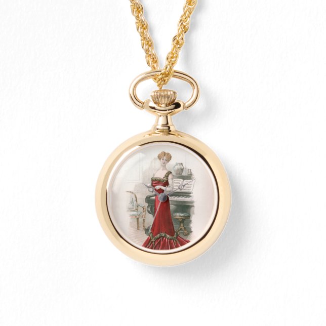 Pianist  Edwardian Mode Illustratie Horloge (Voorkant)