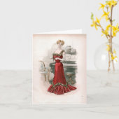 Pianist  Edwardian Mode Illustratie Kaart (Gele Bloem)
