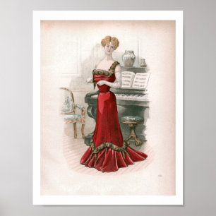 Pianist  Edwardian Mode Illustratie Poster