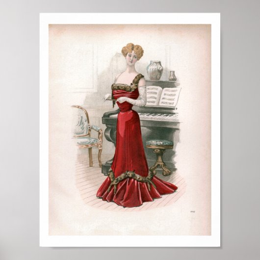 Pianist  Edwardian Mode Illustratie Poster (Voorkant)