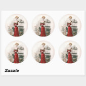 Pianist  Edwardian Mode Illustratie Ronde Sticker (Vel)
