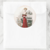 Pianist  Edwardian Mode Illustratie Ronde Sticker (Tas)