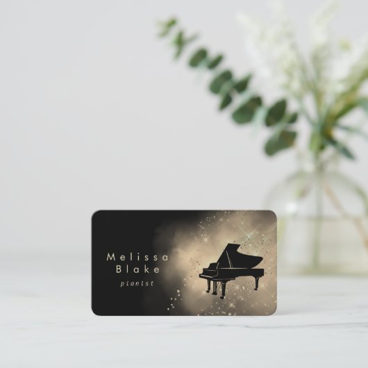 pianist gouden stof visitekaartje (Staand voorkant)