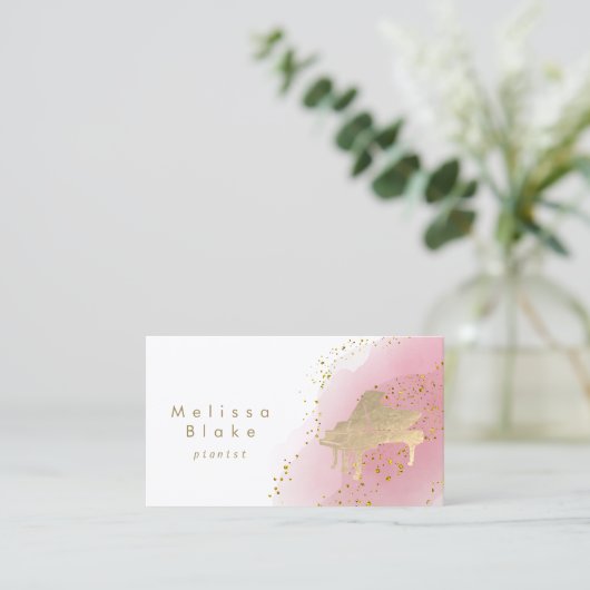 pianist hot roze waterverf visitekaartje (Staand voorkant)