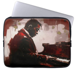 Pianist in een bar op late nachten laptop sleeve