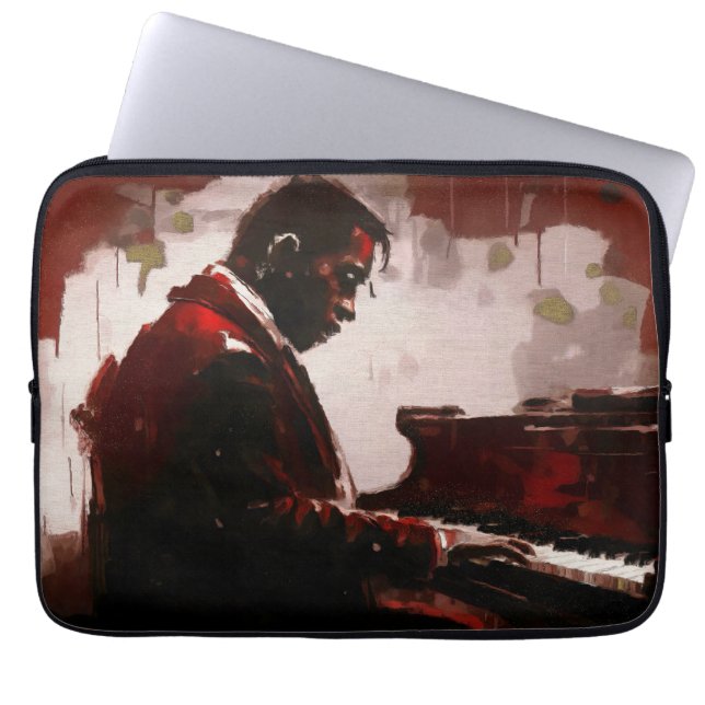 Pianist in een bar op late nachten laptop sleeve (Voorkant)