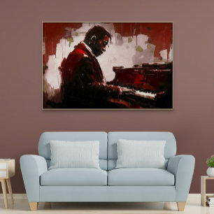 Pianist in een nachtcafé canvas afdruk
