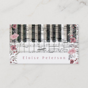 Pianist Keys en roze waterverf Bloemen Visitekaartje