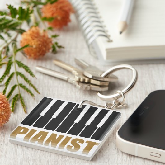 Pianist Modern Typografie Sleutelhanger (Voorkant Rechts)