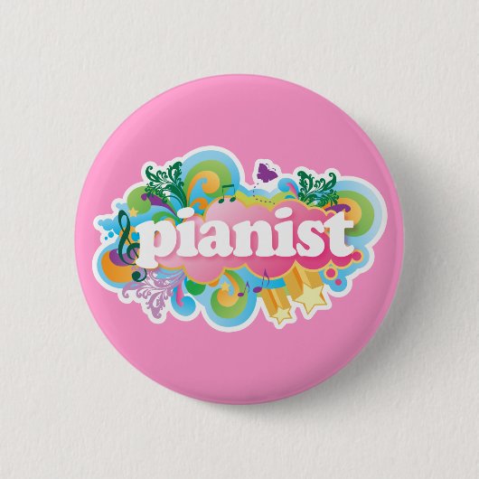 Pianist Retro Piano Gift Ronde Button 5,7 Cm (Voorkant)