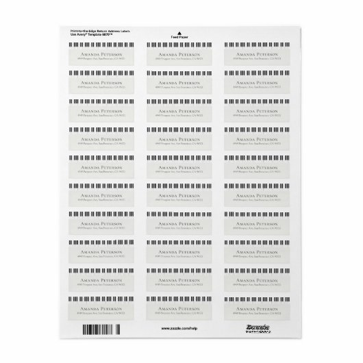 Pianist Return Address Piano Keyboard Motif Etiket (Full Sheet)